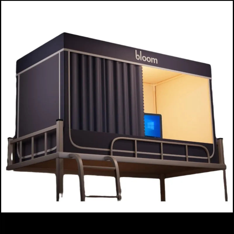 Grey integrated bed curtain and mosquito net with strong light blocking for 0.9 metre beds