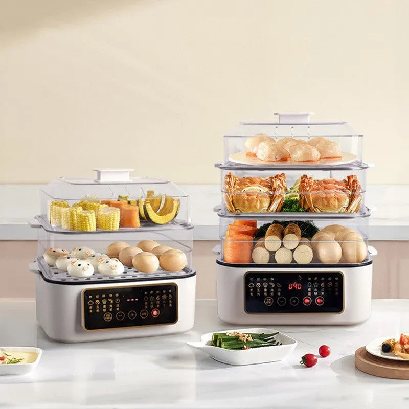28L electric kitchen steamer with stainless steel racking and cooking integration function
