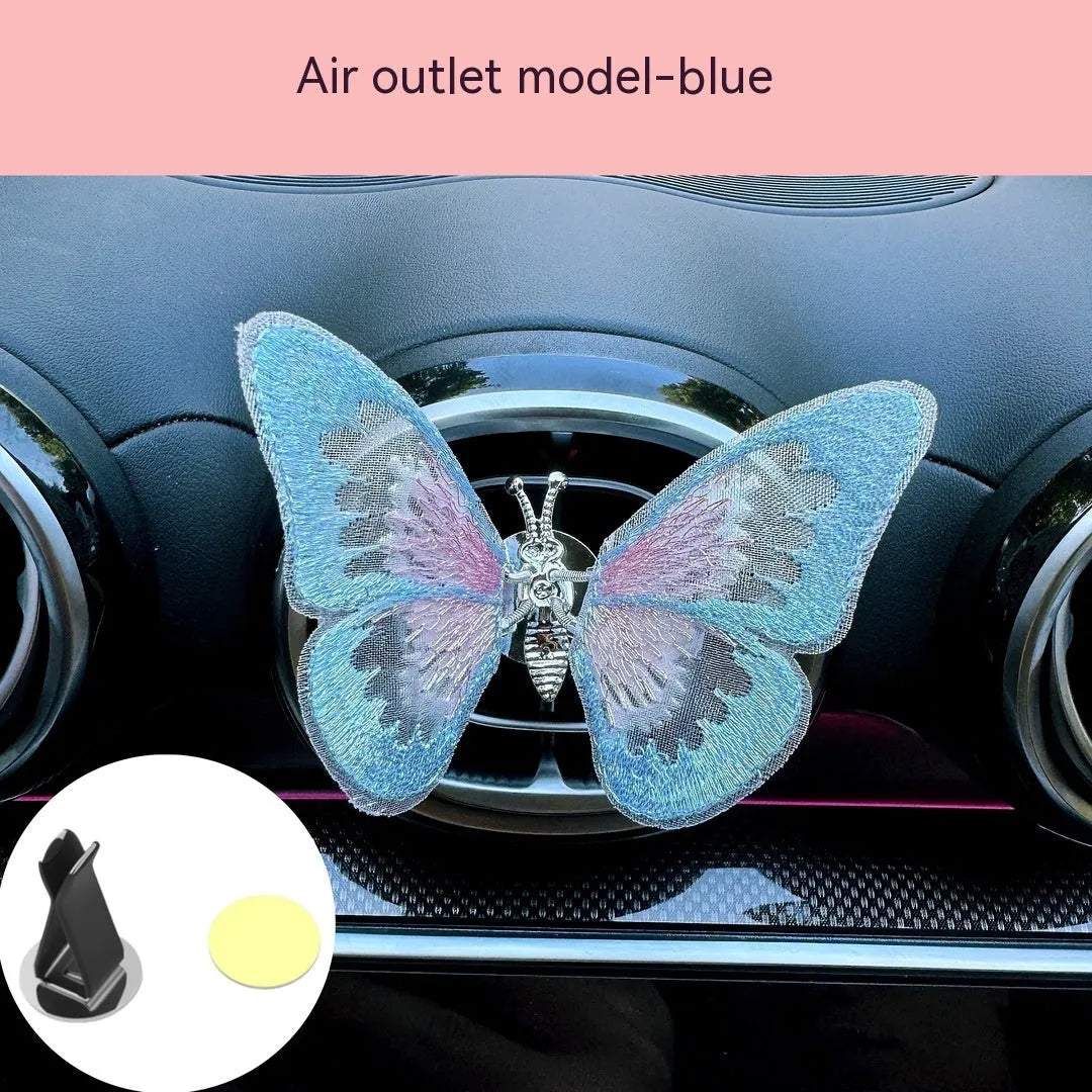 Embroidered butterfly fabric decoration for car air vent or dashboard in multiple colour options