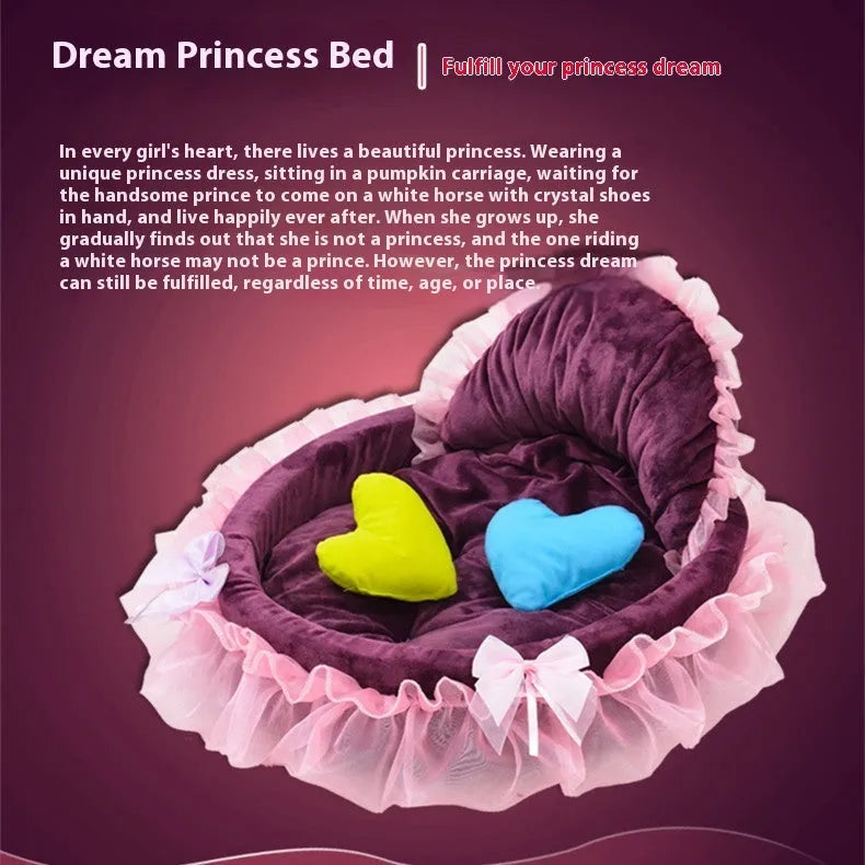 Cute princess lace teddy cloth pet bed in pink with decorative trim, suitable for small dogs