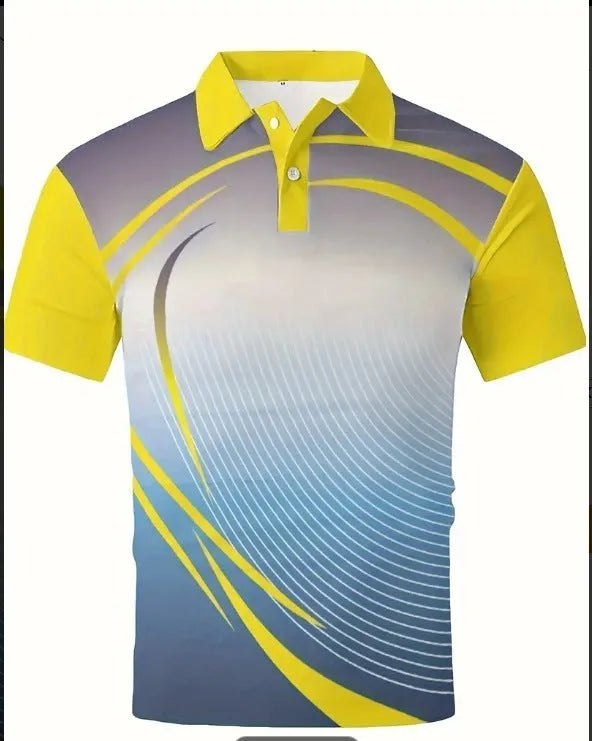 Men's loose fit short-sleeved lapel polo shirt in a solid colour on a hanger