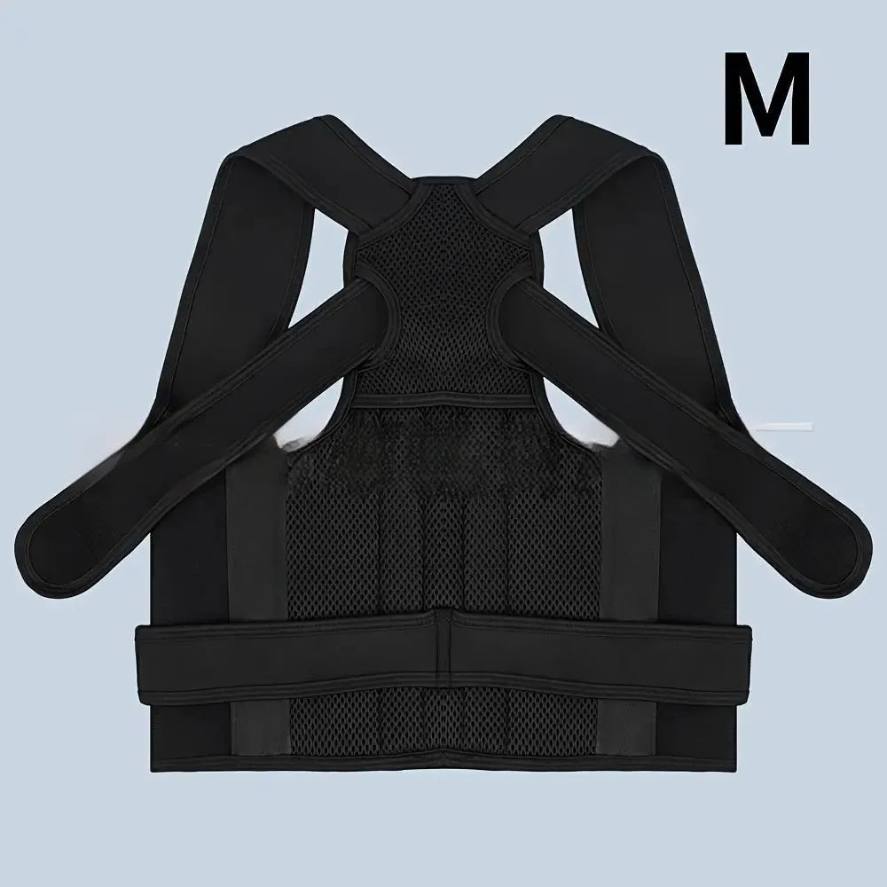 Back ring waist posture correction fixing band in spandex, black colour, shown on a model for size reference