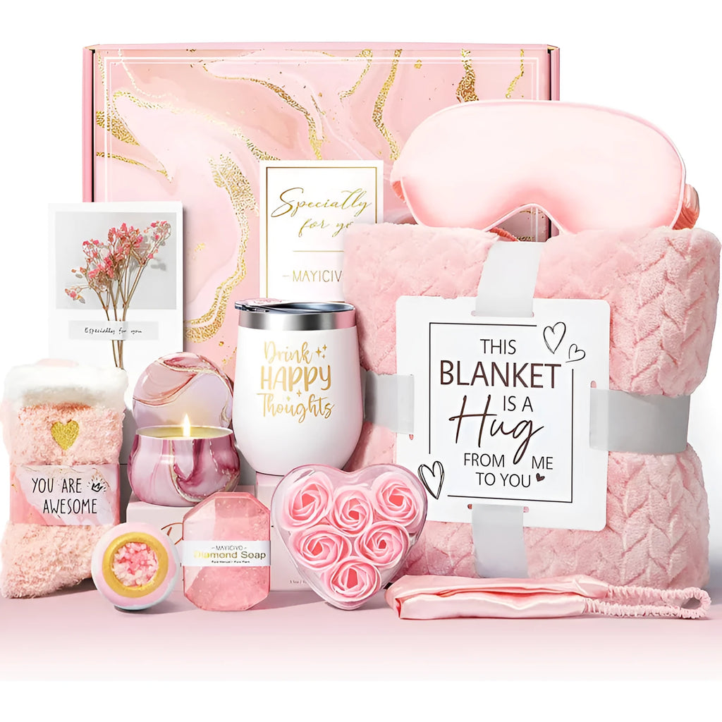 Aromatherapy bathroom gift set with candle and soap bath products in modern style packaging.