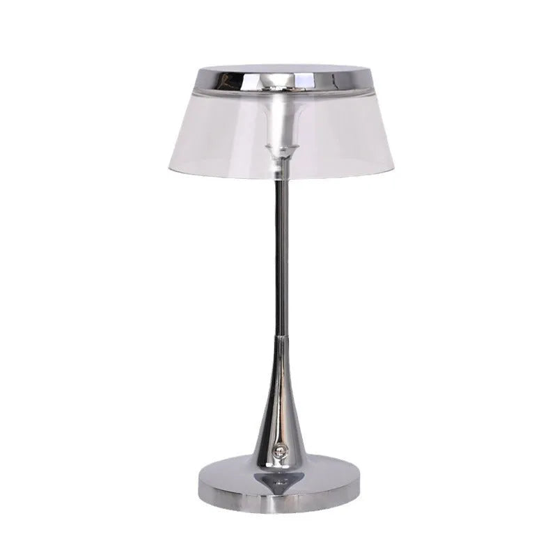 Aluminium acrylic rechargeable touch-dimming LED table lamp D13.5 H27cm in grey shade with USB charging cable