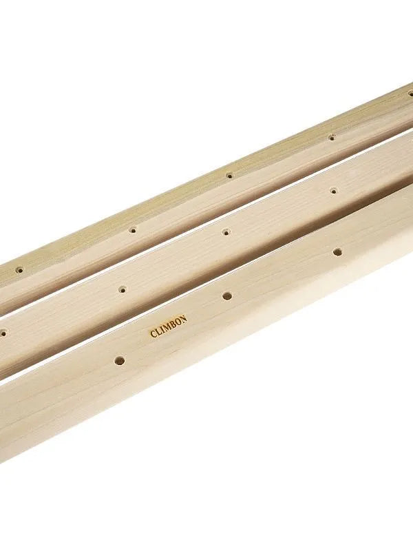 Set of three solid wooden hangboards for grip strength training, shown in different lengths and thicknesses.