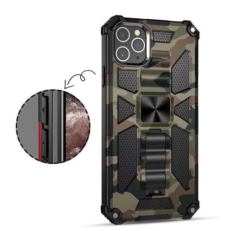 Bayi camouflage drop-resistant phone case for Apple iPhone 15 series with metal TPU PC back cover