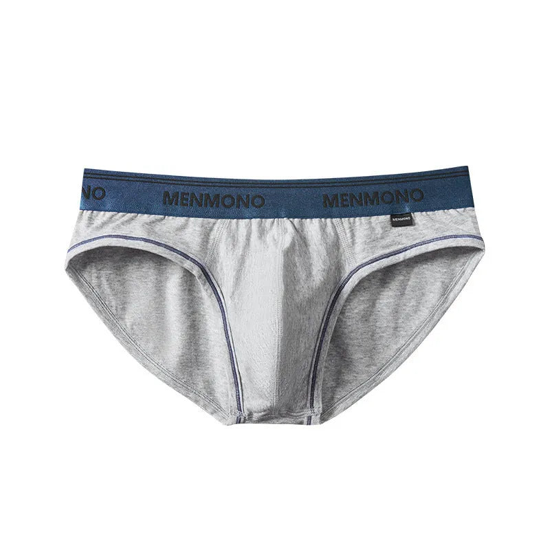 Men's solid colour cotton low waist briefs displayed in a two-tone colour option.