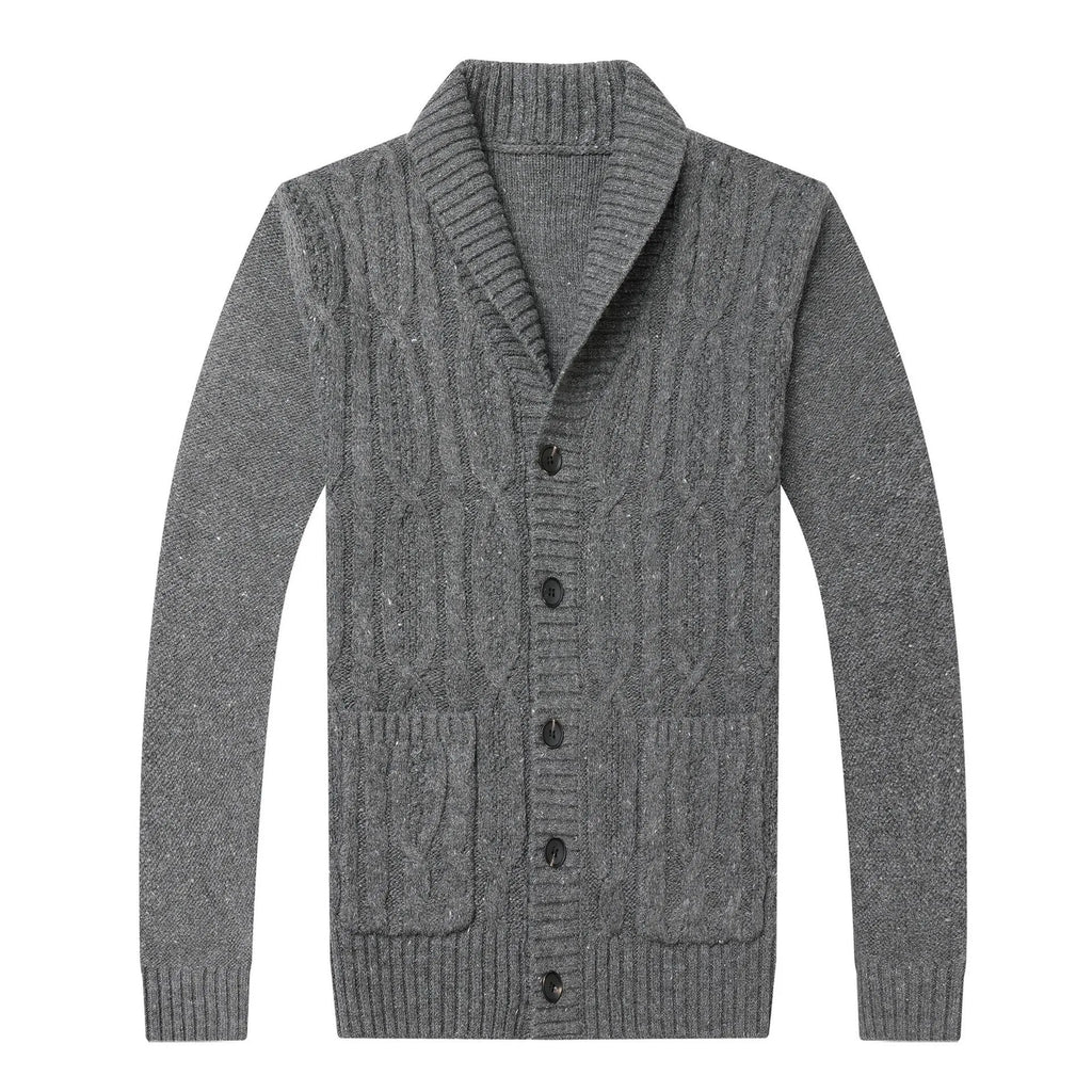 Men's Korean style jacquard knitted cardigan jacket in straight cut design for autumn winter wear