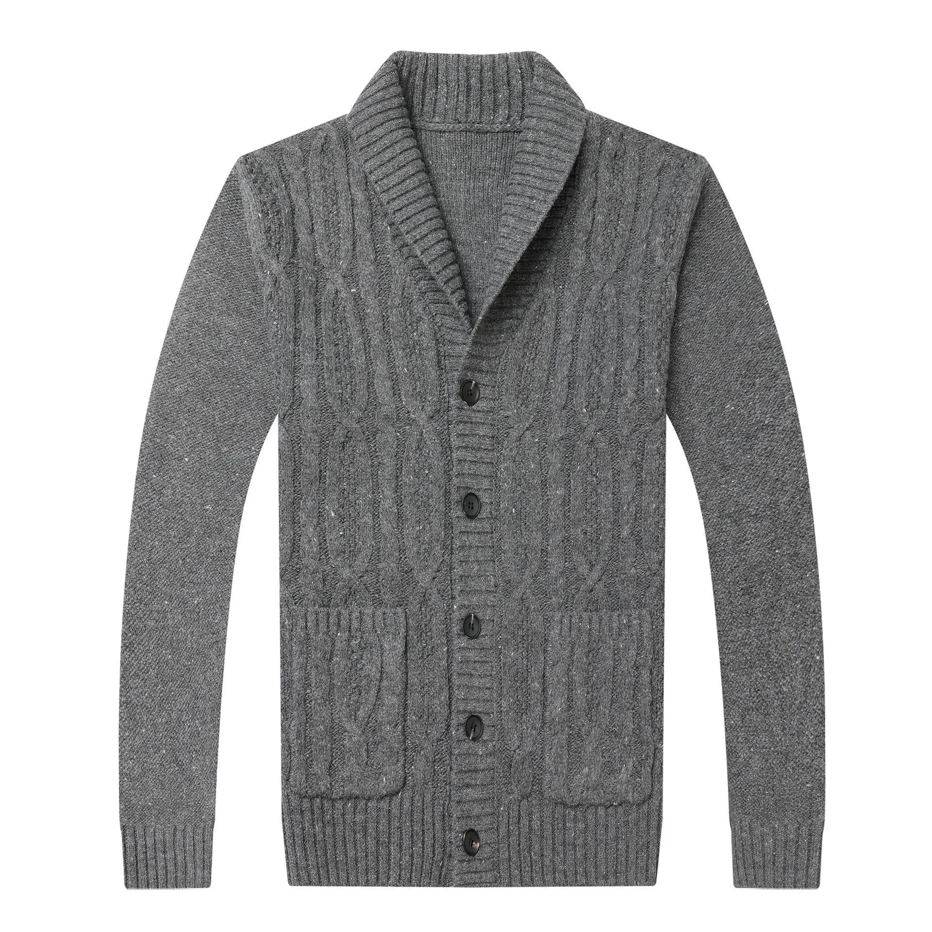 Men's Korean style jacquard knitted cardigan jacket in straight cut design for autumn winter wear