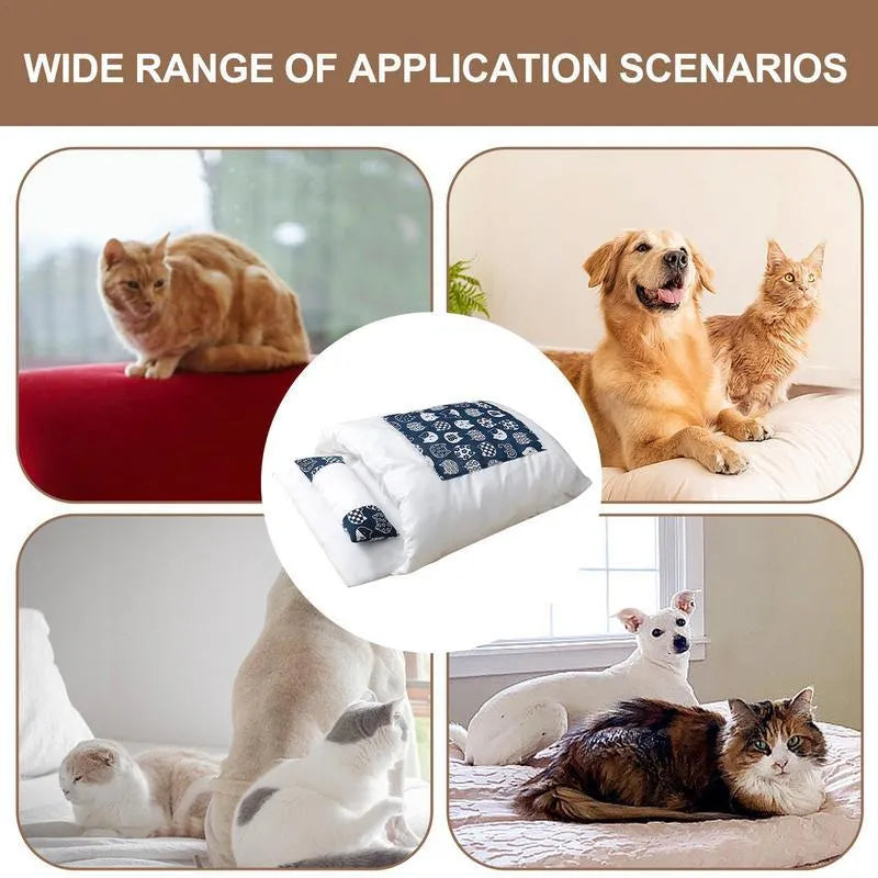 Winter pet bed with removable sleeping bag for cats and dogs in beige