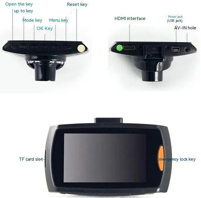 G30 HD dual camera car DVR recorder system with front and rear dash cams on a bracket.