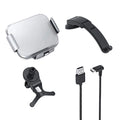 Grey folding wireless charging phone holder for car with air conditioner clip and suction cup bracket on a dashboard.