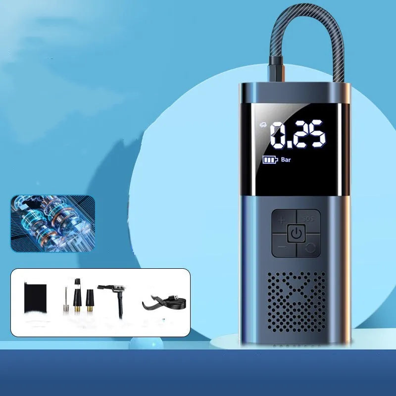 120W electric car tyre inflator with 600cm hose and digital display showing pressure reading
