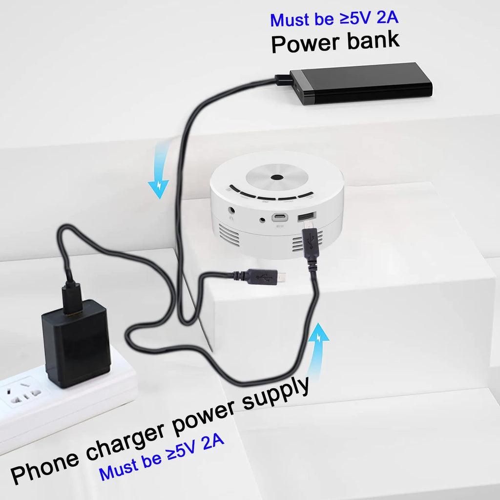 Portable wired same-screen projector for mobile phones in black and white