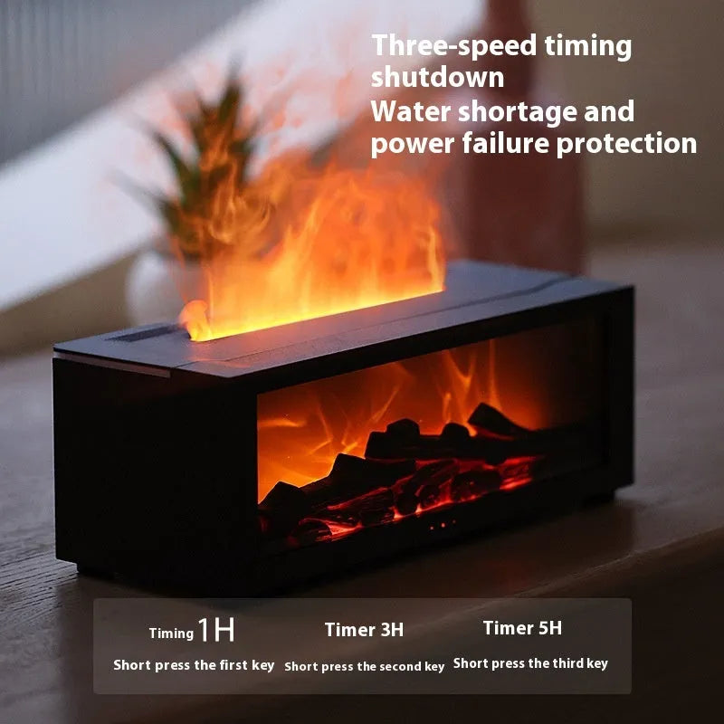 Square desktop flame aromatherapy machine with 3D flame effect and 7 colour LED lighting