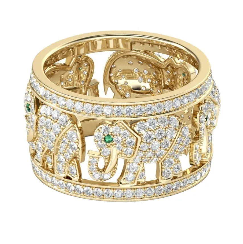 Alloy elephant ring with full diamond design showing elephant motif and ornamentation details