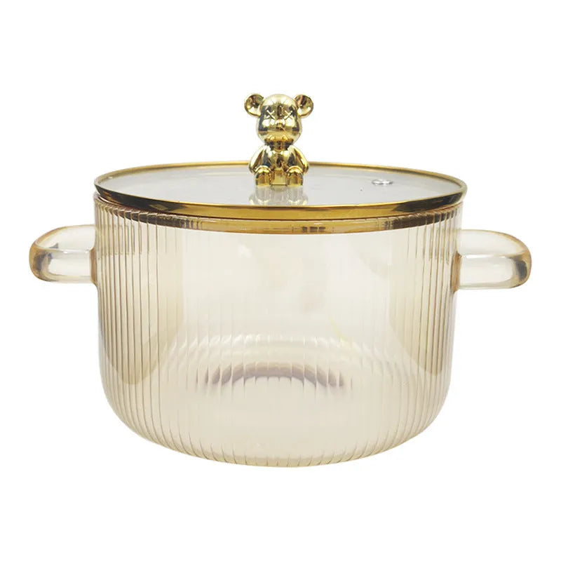 Transparent borosilicate glass milk pot with double ears and glass lid, 1600ml non-stick hot pot