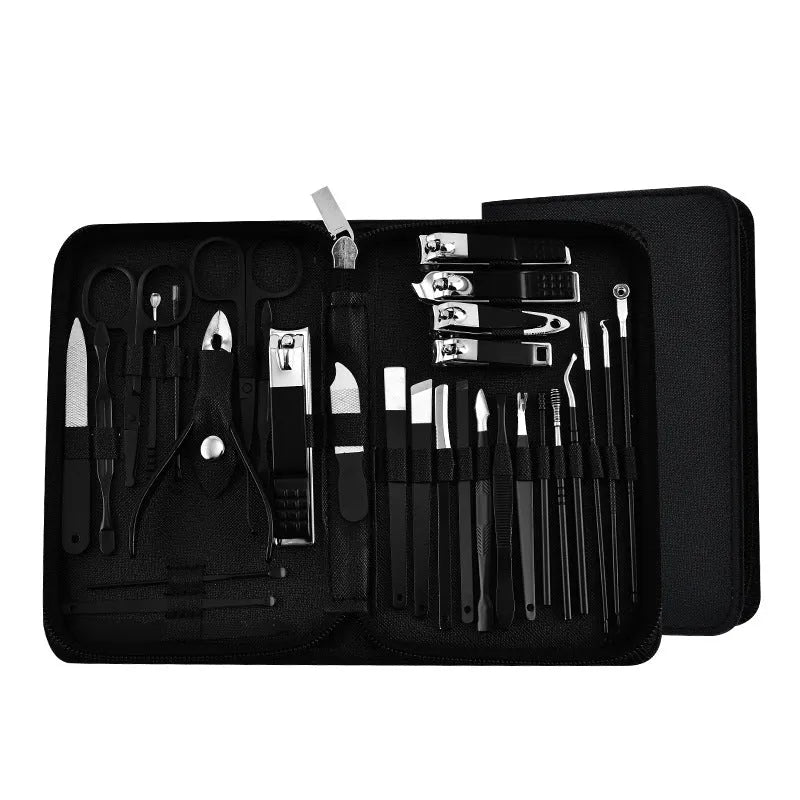 30-piece stainless steel nail clipper tool set in a portable case, available in multiple colours