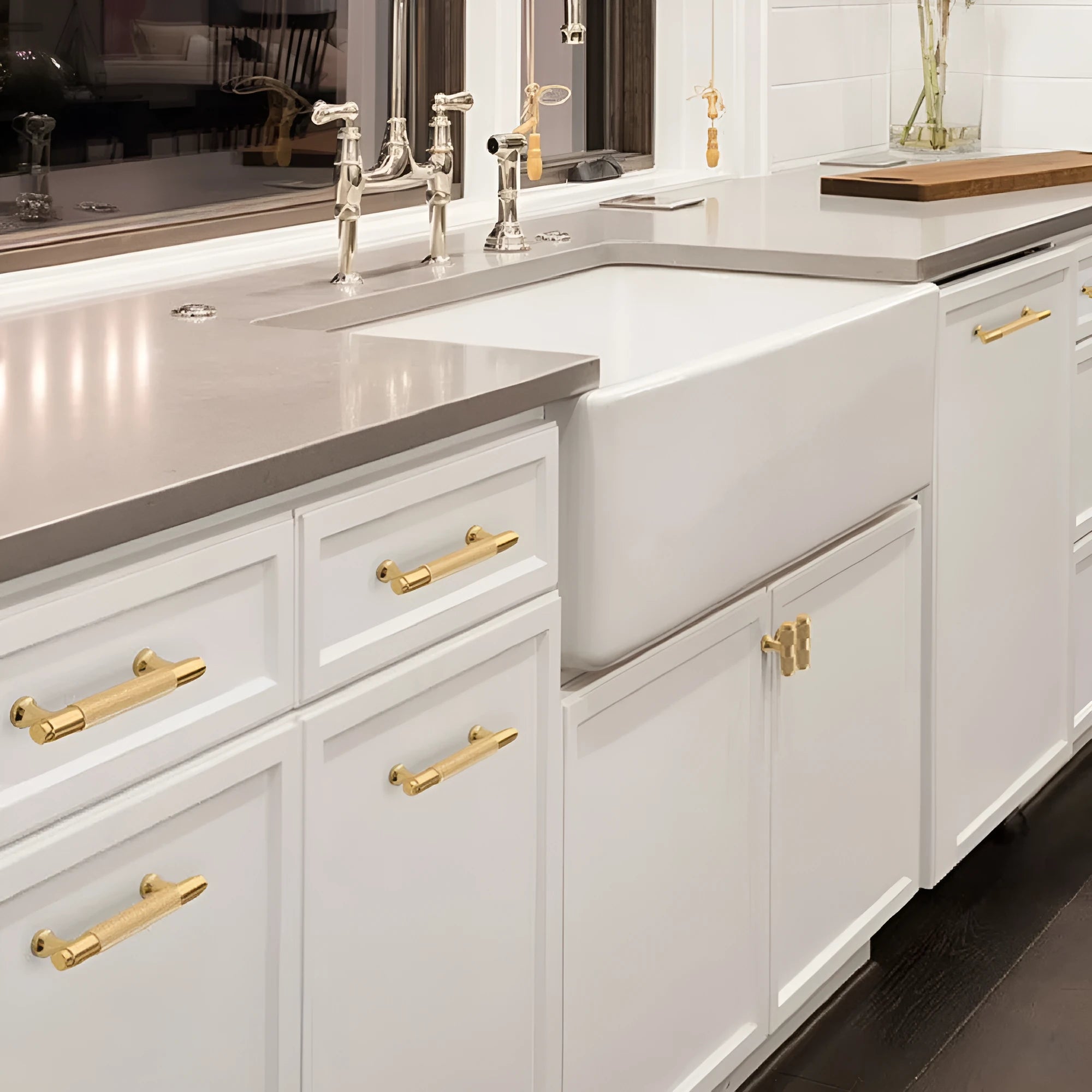 Brushed brass aluminium cabinet handle with four hole spacing options