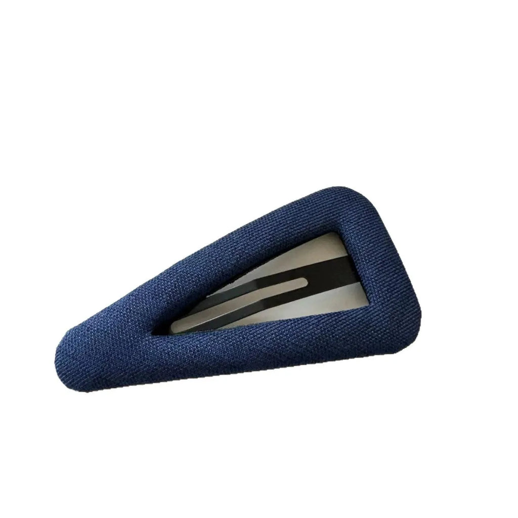 French retro dot pattern barrettes in triangle and water drop shapes with dark denim or polka dot designs