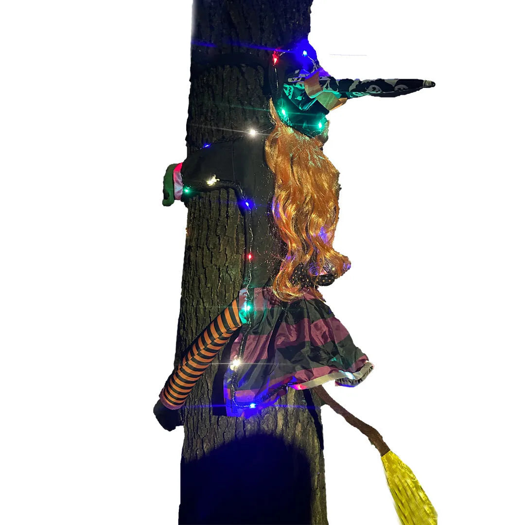 Witch cloth pendant light with warm white glow and string of lights for outdoor courtyard decoration