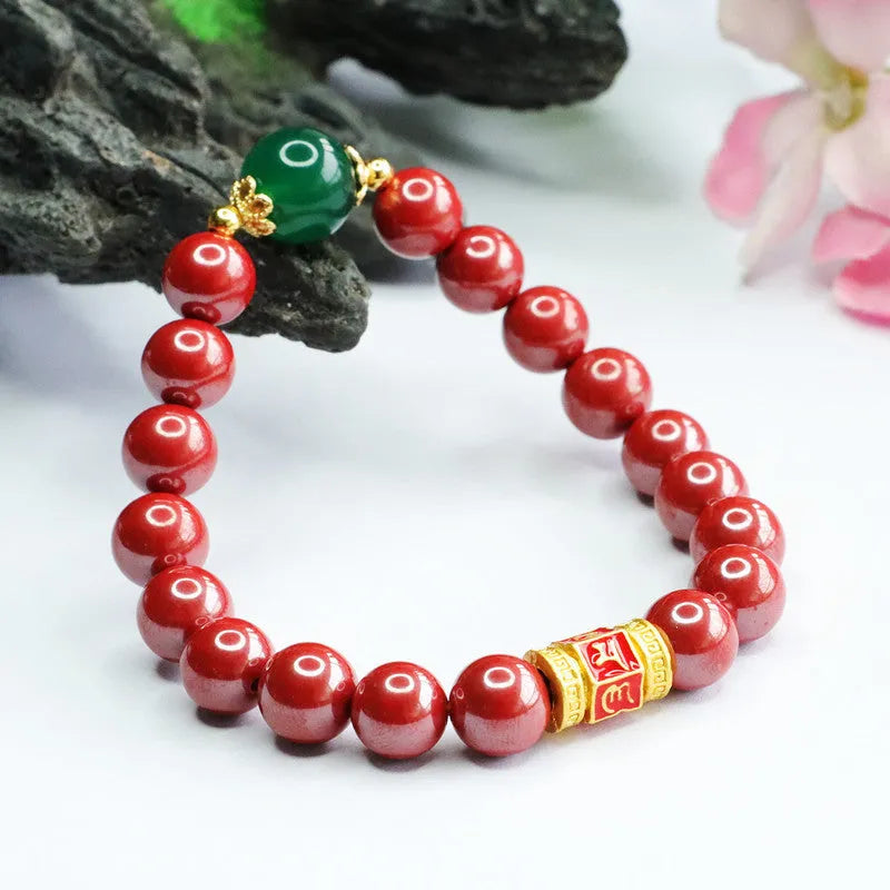 Emperor sandstone six words motto bracelet in cinnabar with 8mm measurement