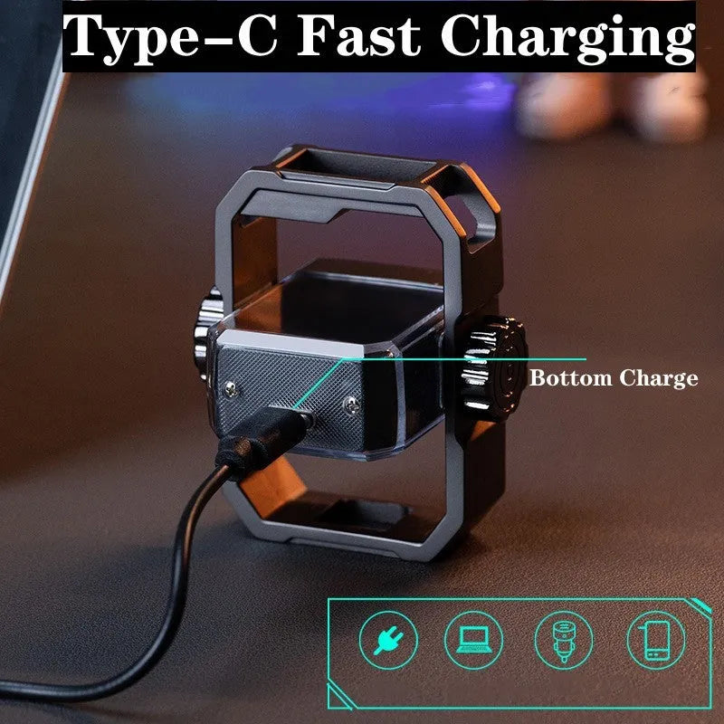 Blue windproof plasma electric lighter with a spinning metal gyroscope and USB Type-C charging port