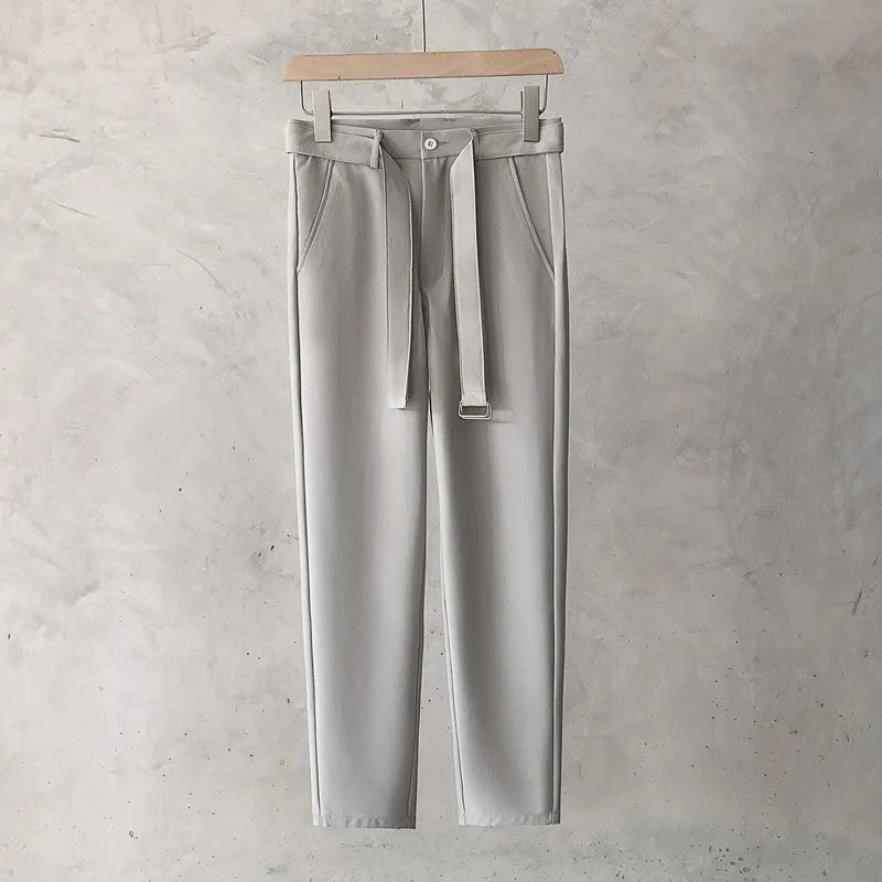 Boys slim straight trousers in wool blend fabric with tapered leg and straight opening