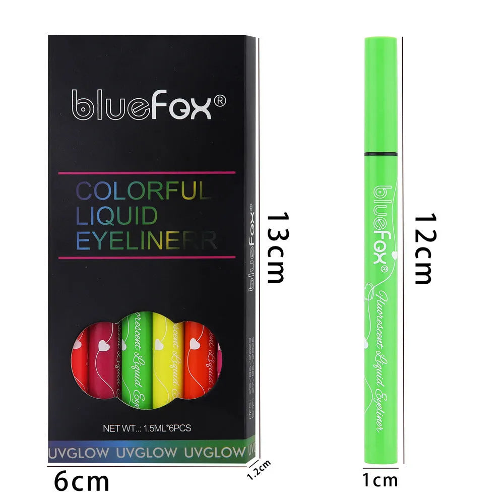 Fluorescent liquid eyeliner set of 6 pens in assorted colours with waterproof matte finish
