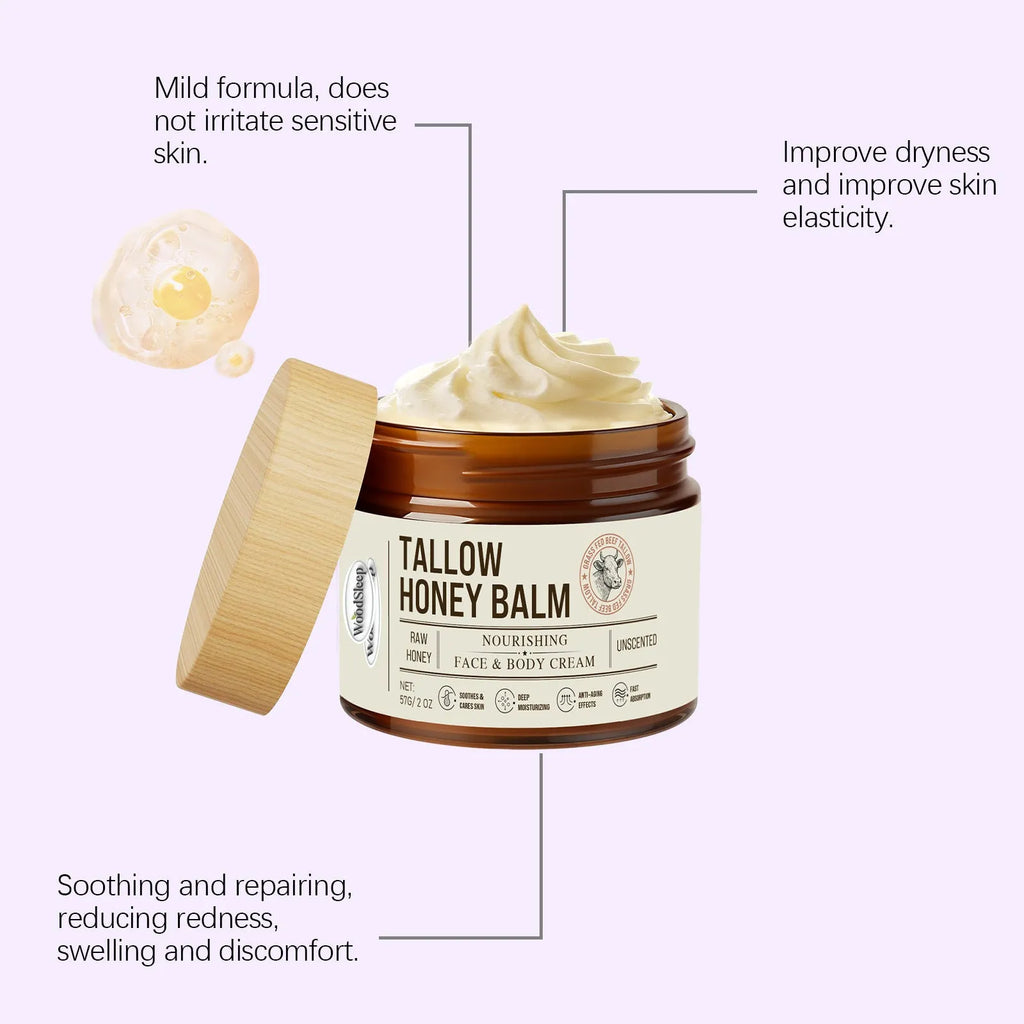 Jar of Tallow Honey Skin Repair Moisturising Cream, 57g net content.