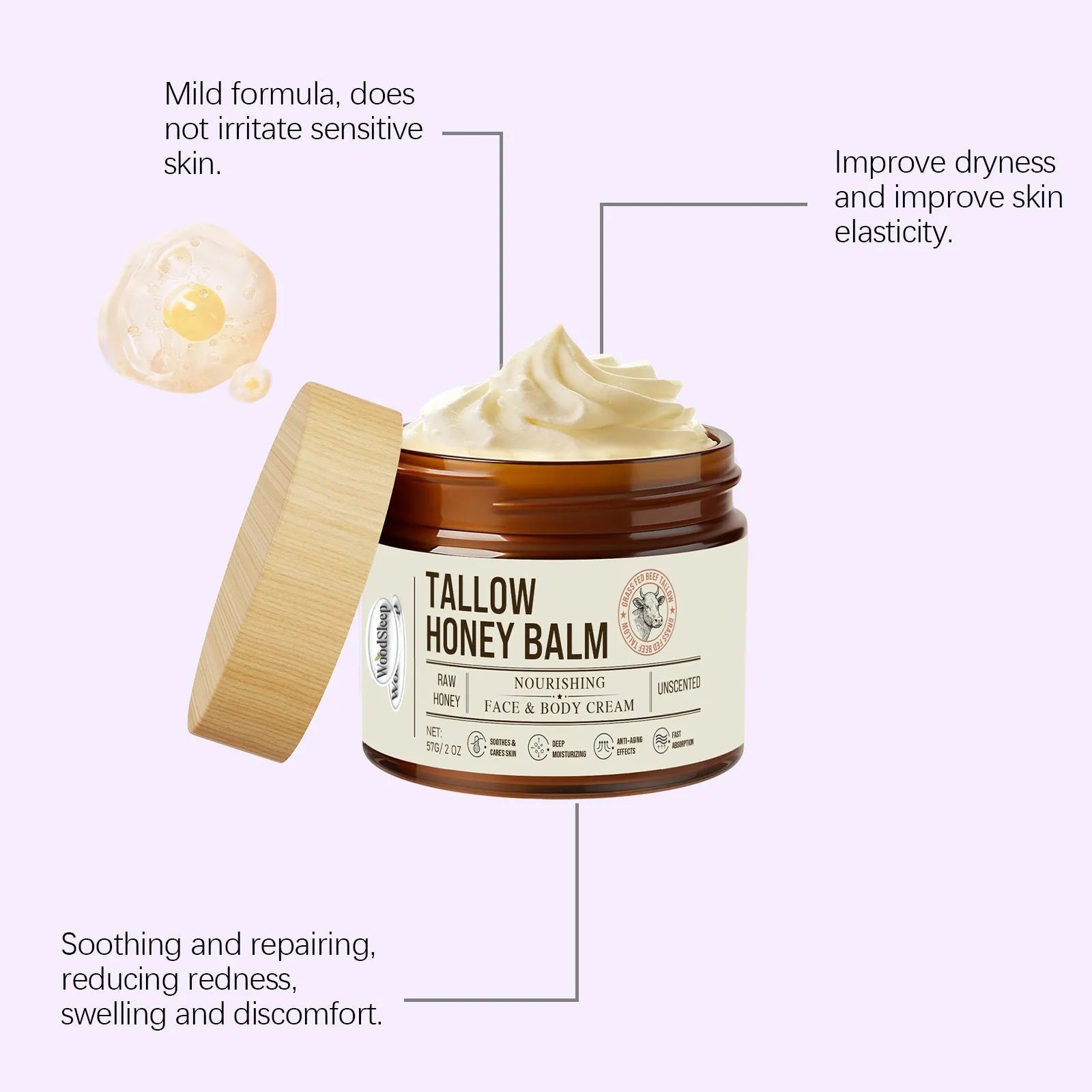 Jar of Tallow Honey Skin Repair Moisturising Cream, 57g net content.