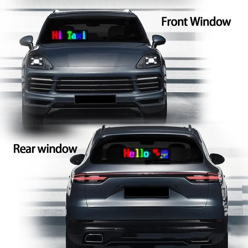 Programmable car LED sign with 7x17cm full-colour display showing custom text animation