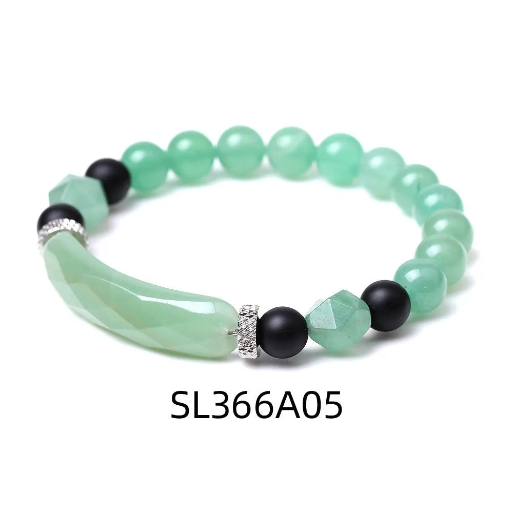 Handmade diamond-shaped cut agate geometric bracelet with fan elements