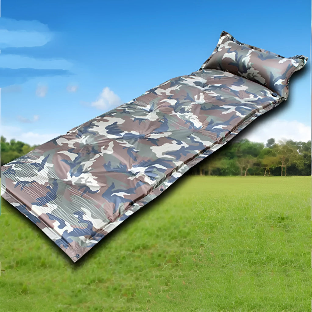 Camo auto inflatable cushion with pillow for camping in digital camo pattern