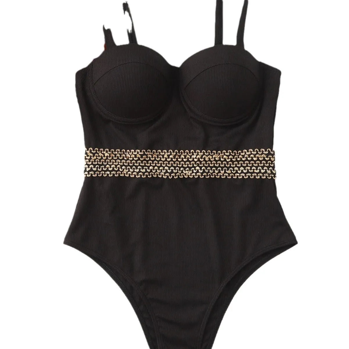 Black one-piece women's swimsuit with adjustable shoulder straps