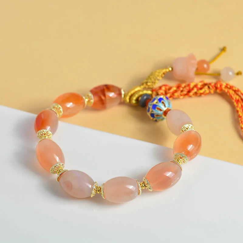 Vintage ethnic style jade agate Tibetan bracelet with floral and geometric shapes