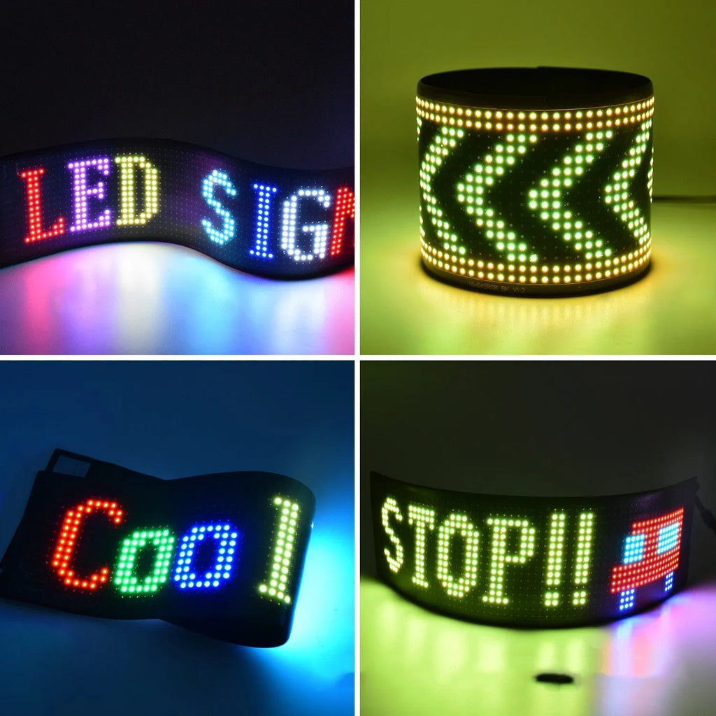 Programmable car LED sign with 7x17cm full-colour display showing custom text animation