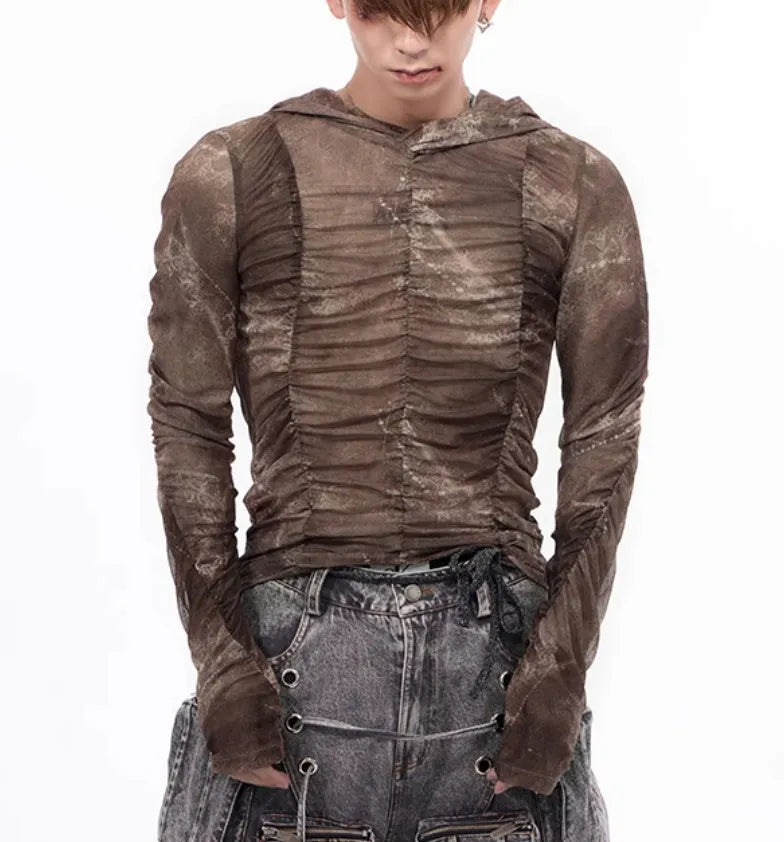 Boys lightweight ice silk bottoming shirt in picture colour with printing pleating design