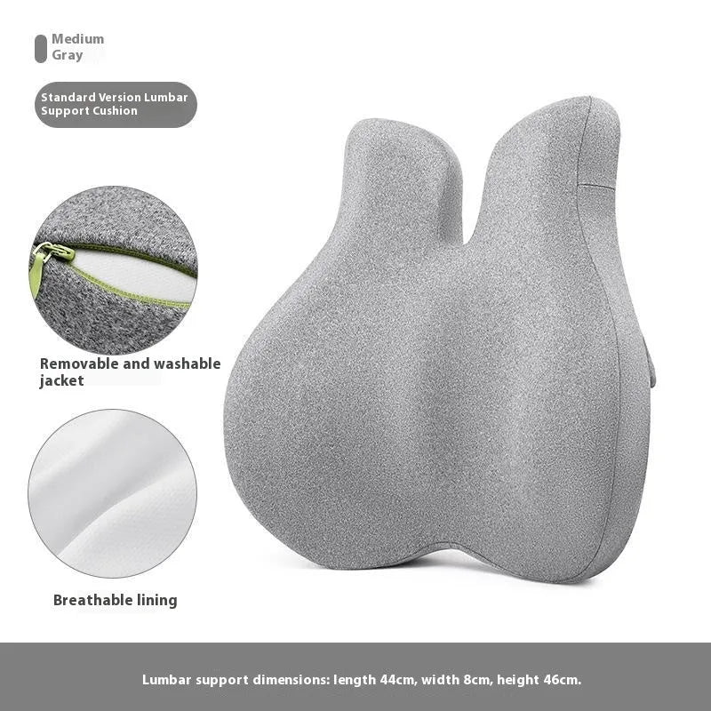 Medium grey memory cotton waist protection cushion set with adjustable lumbar support on an office chair