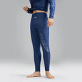 Dark blue men's two-piece swimwear set with a top and trousers on a mannequin.