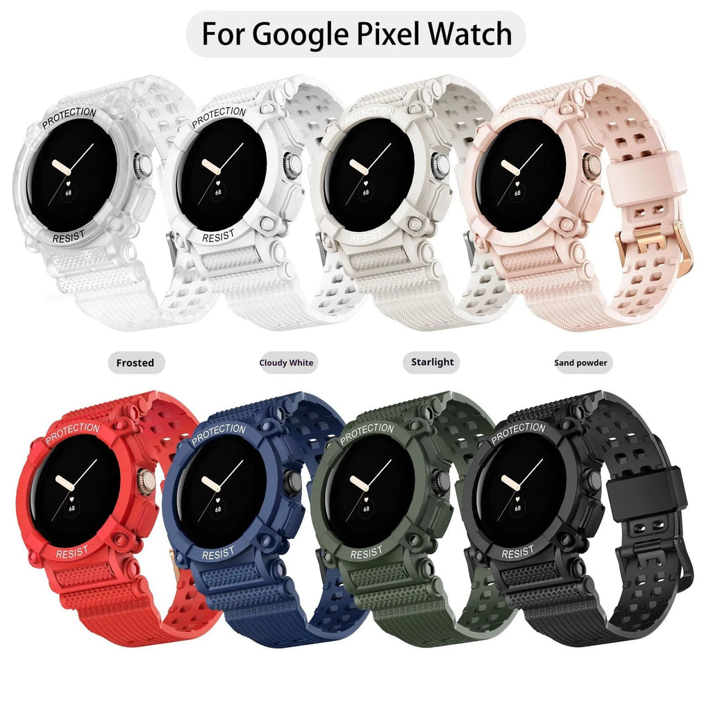 Google Watch integrated silicone replacement strap in sports style, available in seven colours for Watch 1 and 2