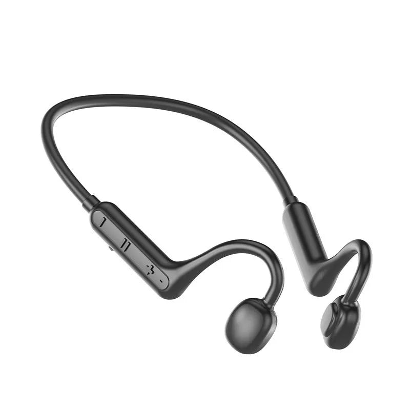 Bone conduction Bluetooth neck hanging stereo headset in black with power display and voice control