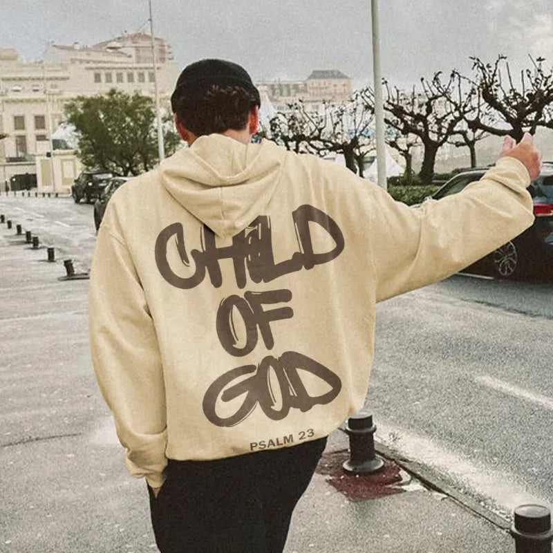 Men's cotton back letter printed hoodie in black with long sleeves and hoodie collar