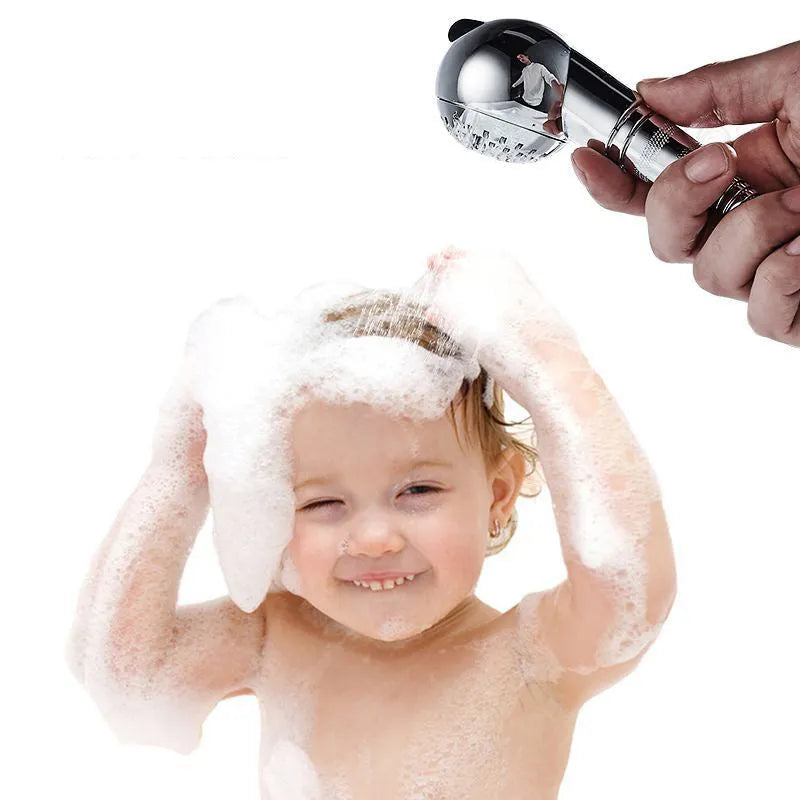 Silver handheld pet and baby shower head with non-pressurised gentle spray nozzle