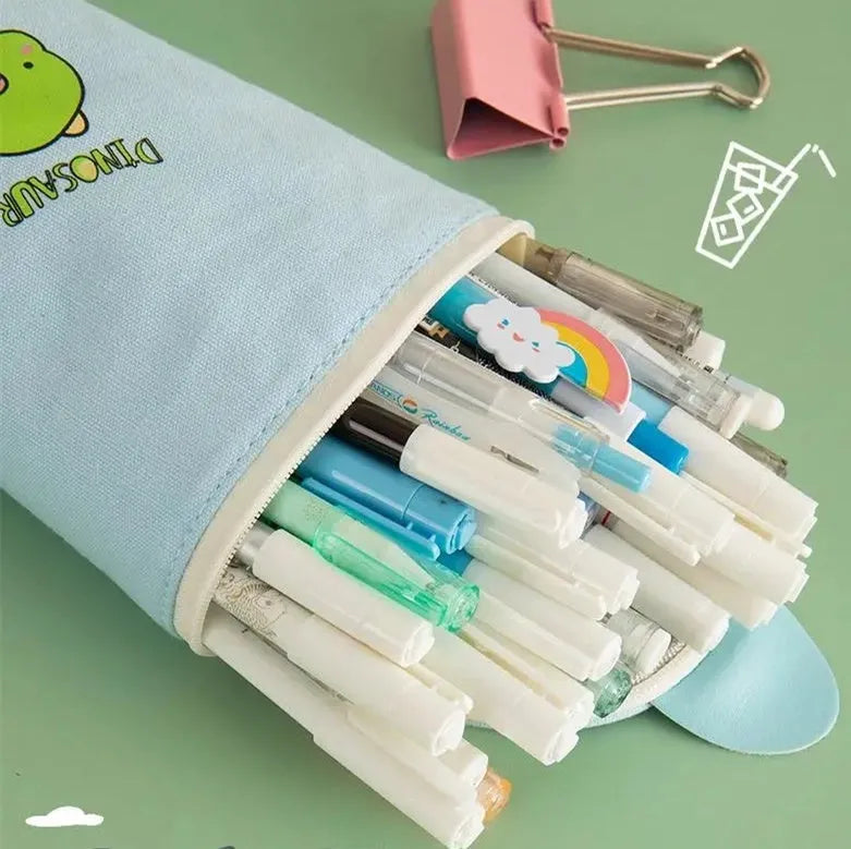 Canvas pencil bag with round Korean-style cartoon pattern, 193 x 72 mm, for junior high school pupils