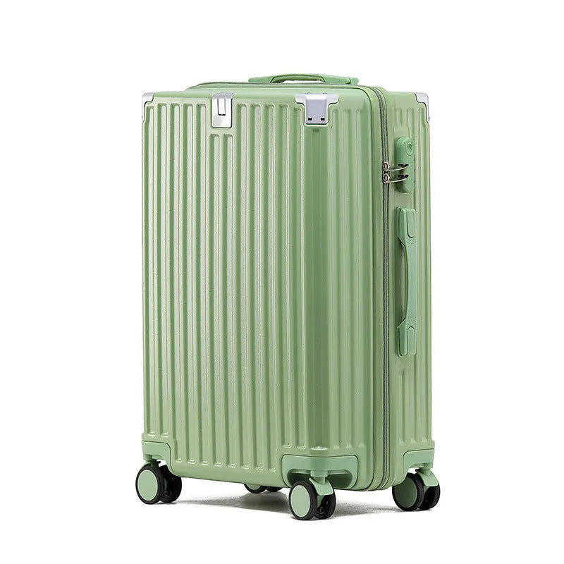 Aluminium frame hard shell ABS PC suitcase in avocado green with universal wheels.