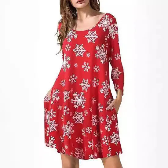 Halloween Christmas printed T-shirt dress with A-line skirt and 3D pattern in black colour
