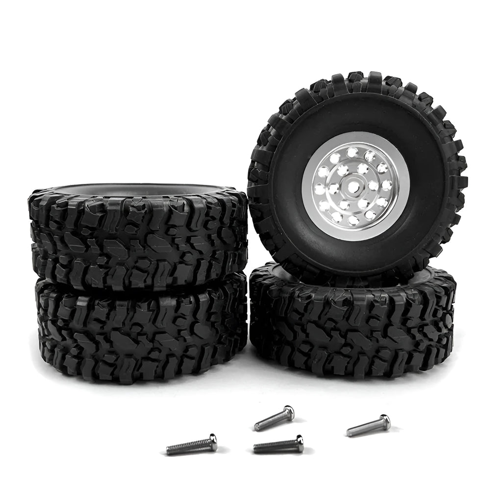 Silver stainless steel RC car wheel upgrade part with 68mm outer diameter and 5mm hexagon.
