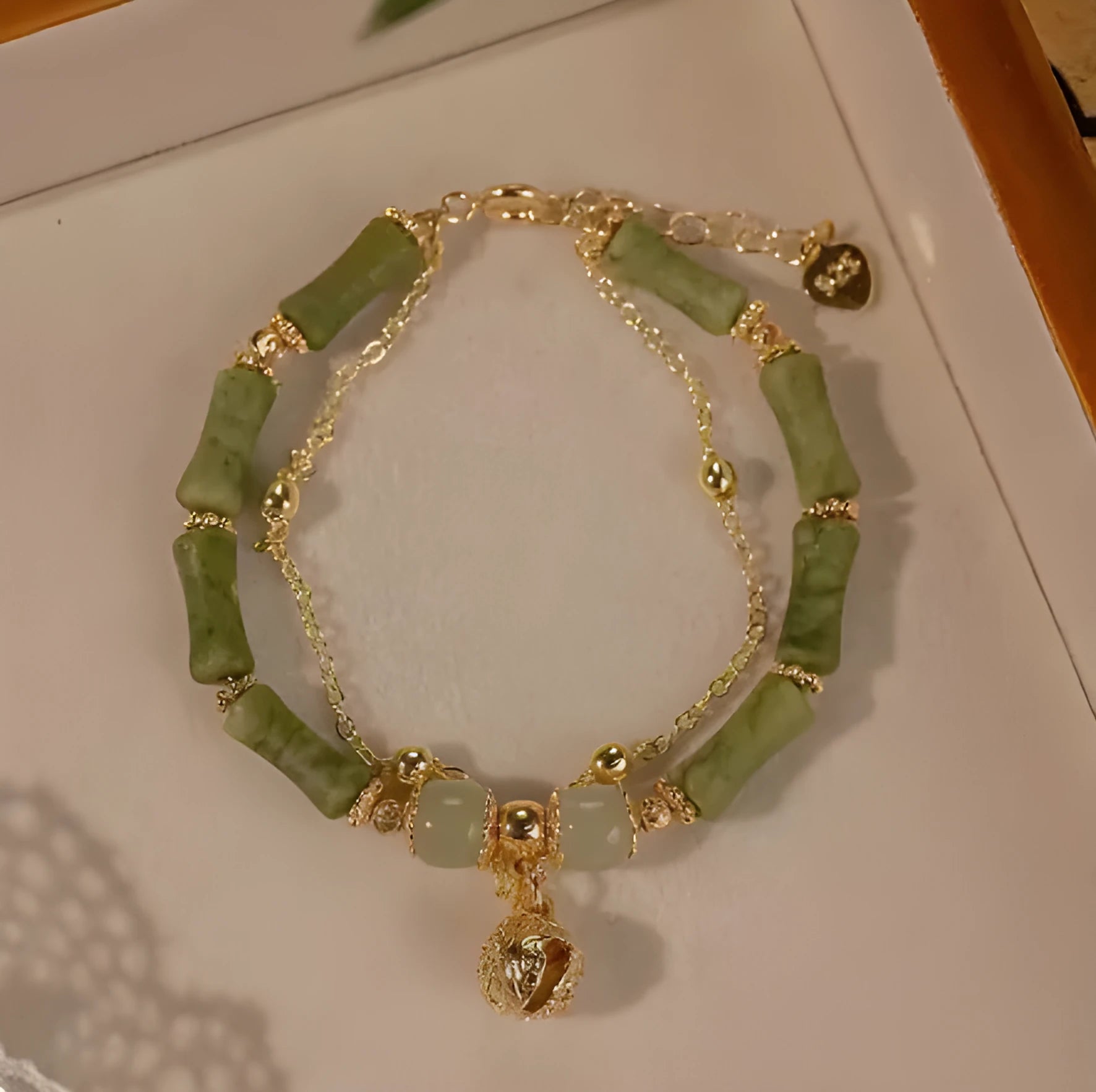 Women's natural Hetian jade bamboo bracelet geometric shape manual processing 15+3 cm size