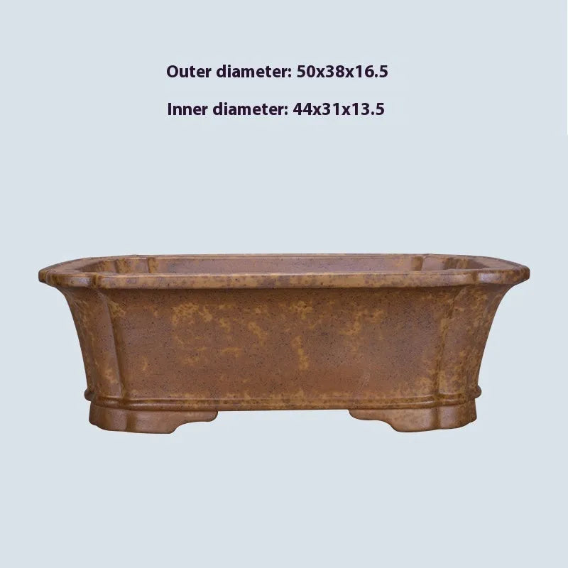 Large rectangular purple sand flowerpot with a double pumping angle design, shown on a floor.